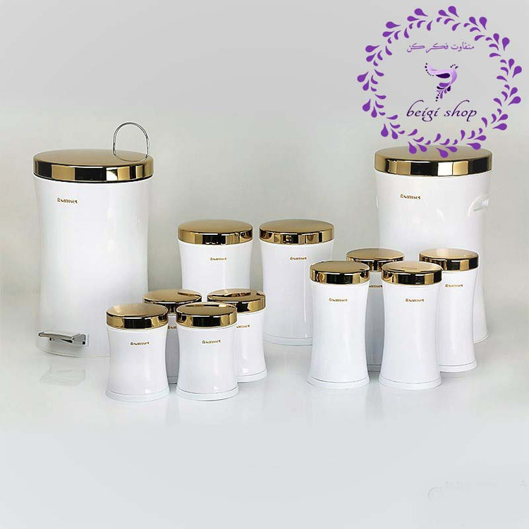 سرویس آشپزخانه 12 پارچه سفید درب طلایی سام ست مدل لیلیان